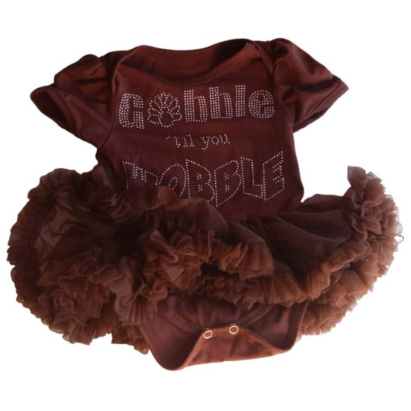 Baby Girls Thanksgiving Onesie, Gobble 'til you Wobble, S - Picture 7 of 9